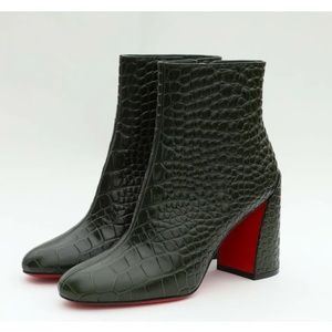 Christian Louboutin Turela 85 Green Crocodile Embossed Booties EU 39 - US 9